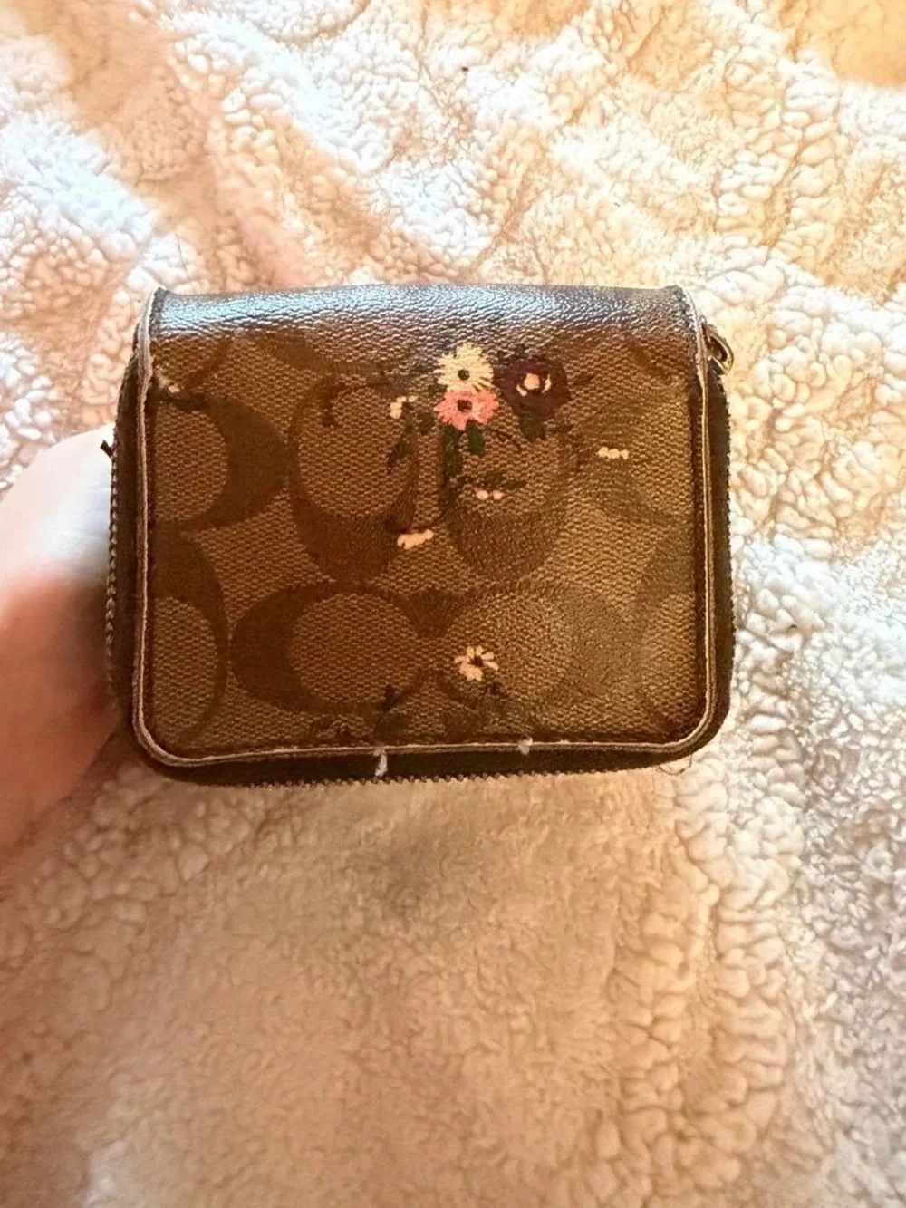 COACH Brown Floral Print Compact Wallet